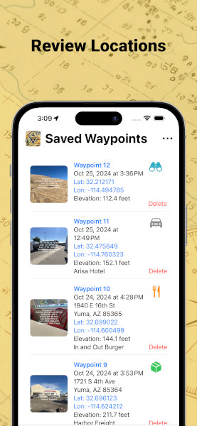 Reviewing the saved waypoints library